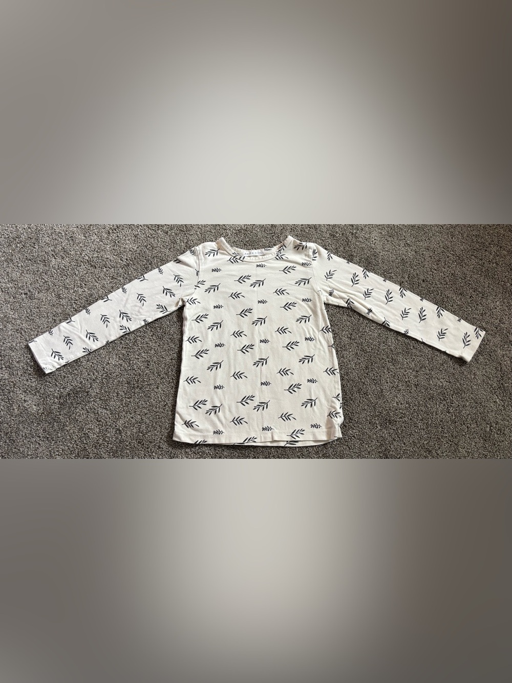 Kids Long Sleeve White Leaf-Print Tee